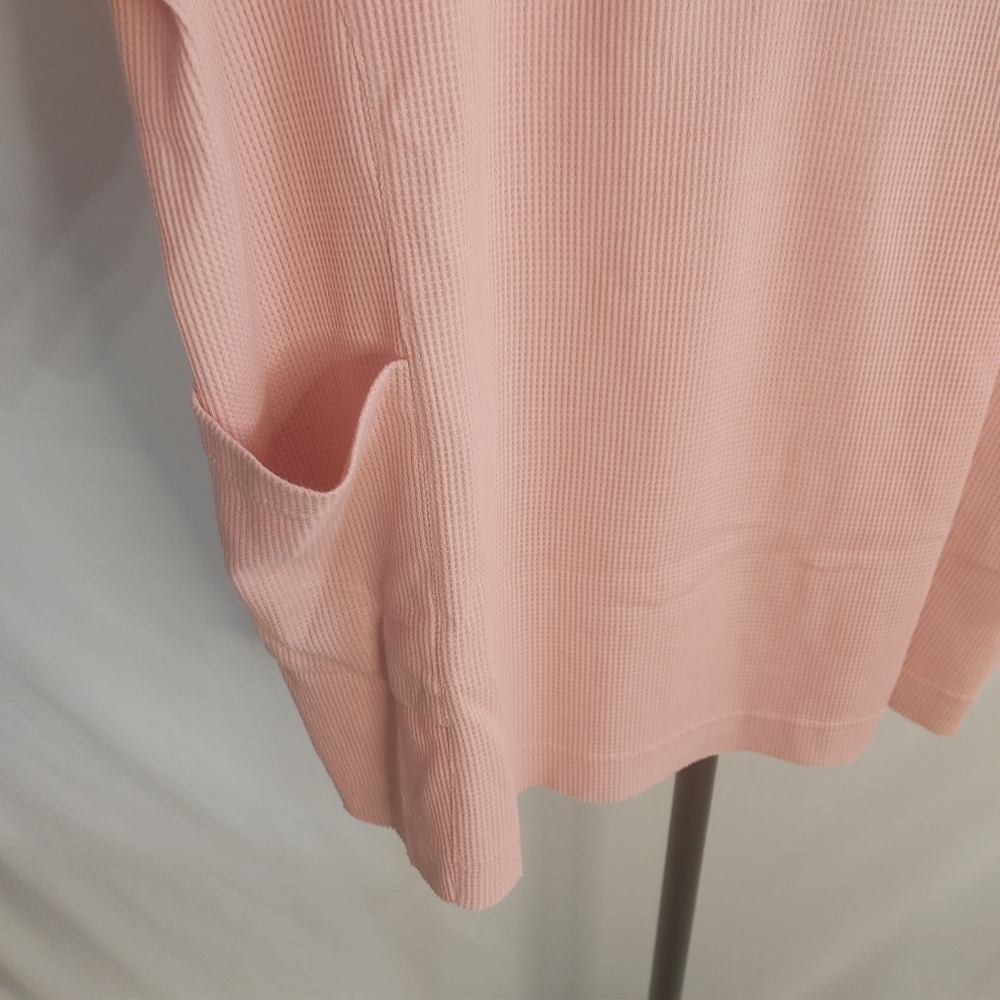 Waffle Knit Polo Tunic Top XL Peach Pink Oversized Thermal Long Sleeve Pockets - Picture 5 of 8